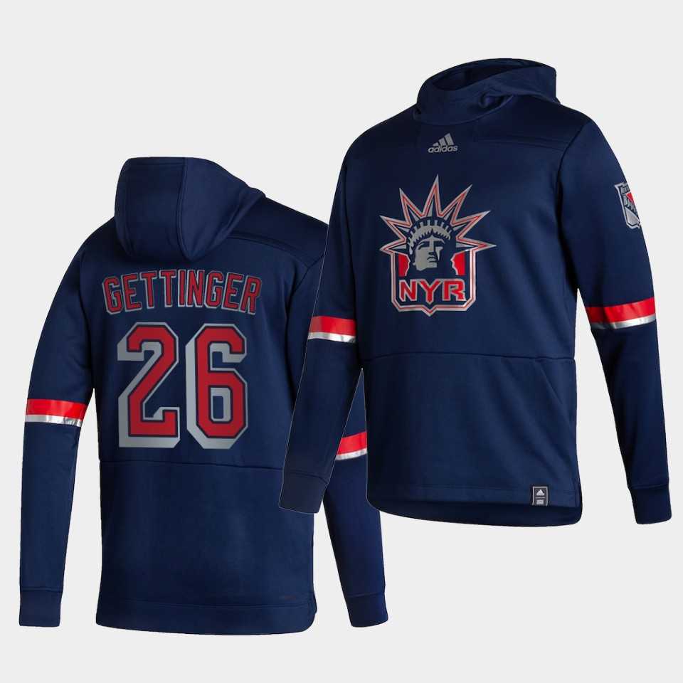 Men New York Rangers 26 Gettinger Blue NHL 2021 Adidas Pullover Hoodie Jersey
